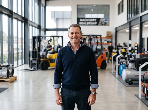 Owner of an equipment dealership standing in his showroom