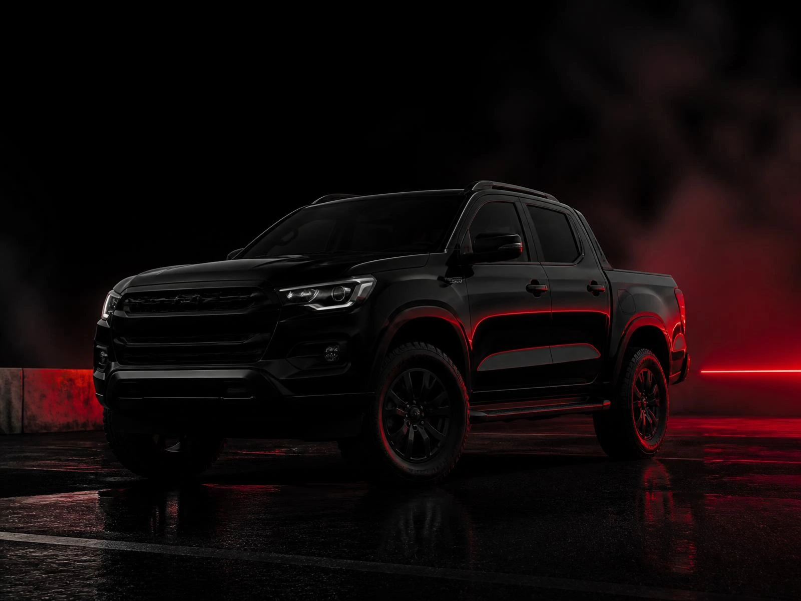 Black pickup truck protected by real-time GPS vehicle tracking at night