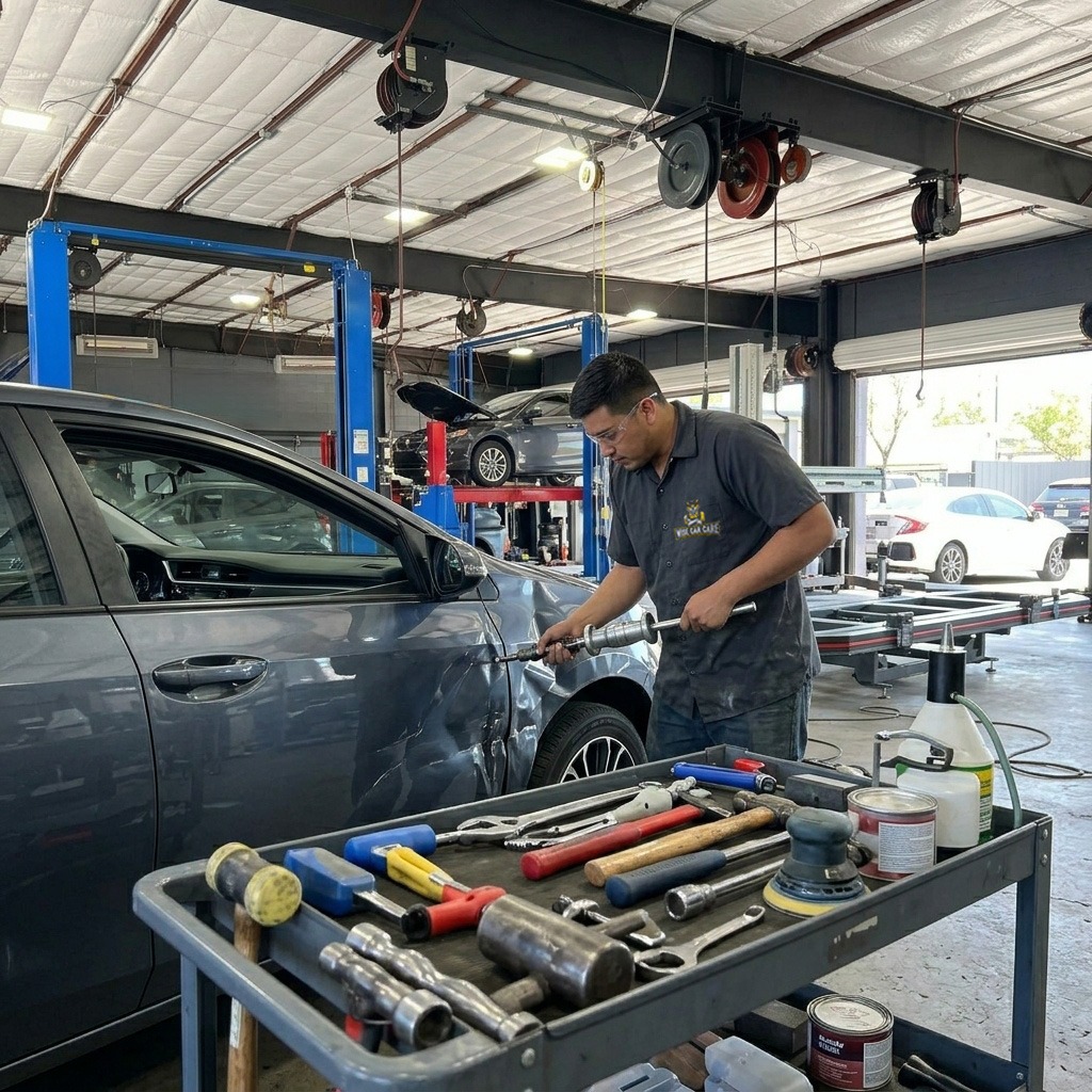 Car with collision damage before repair