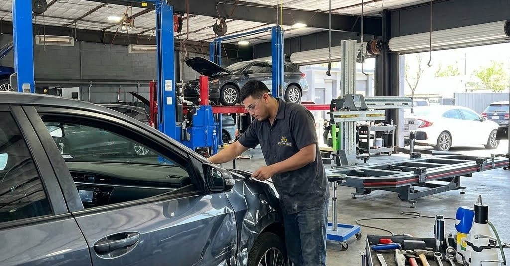 Body shop technician at work