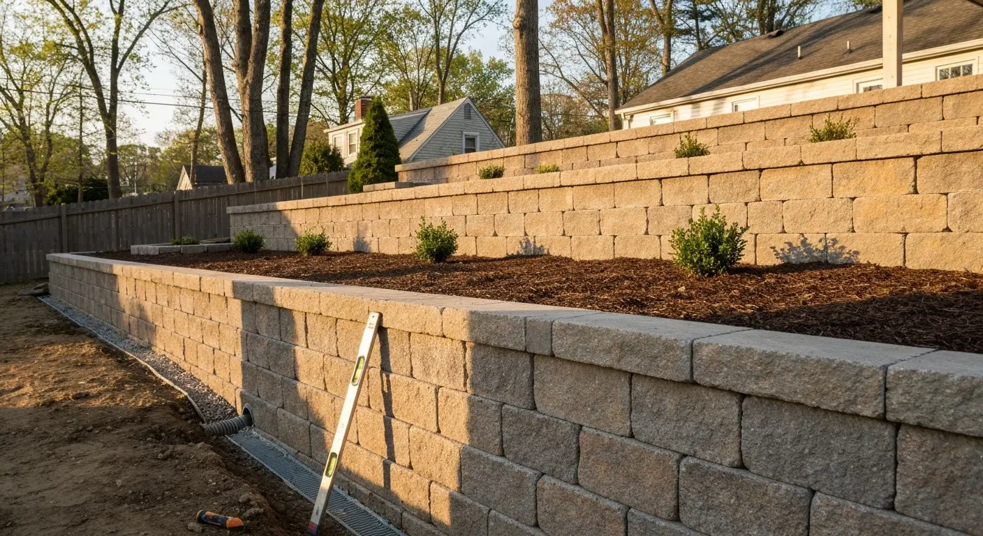 Terraced backyard with retaining walls