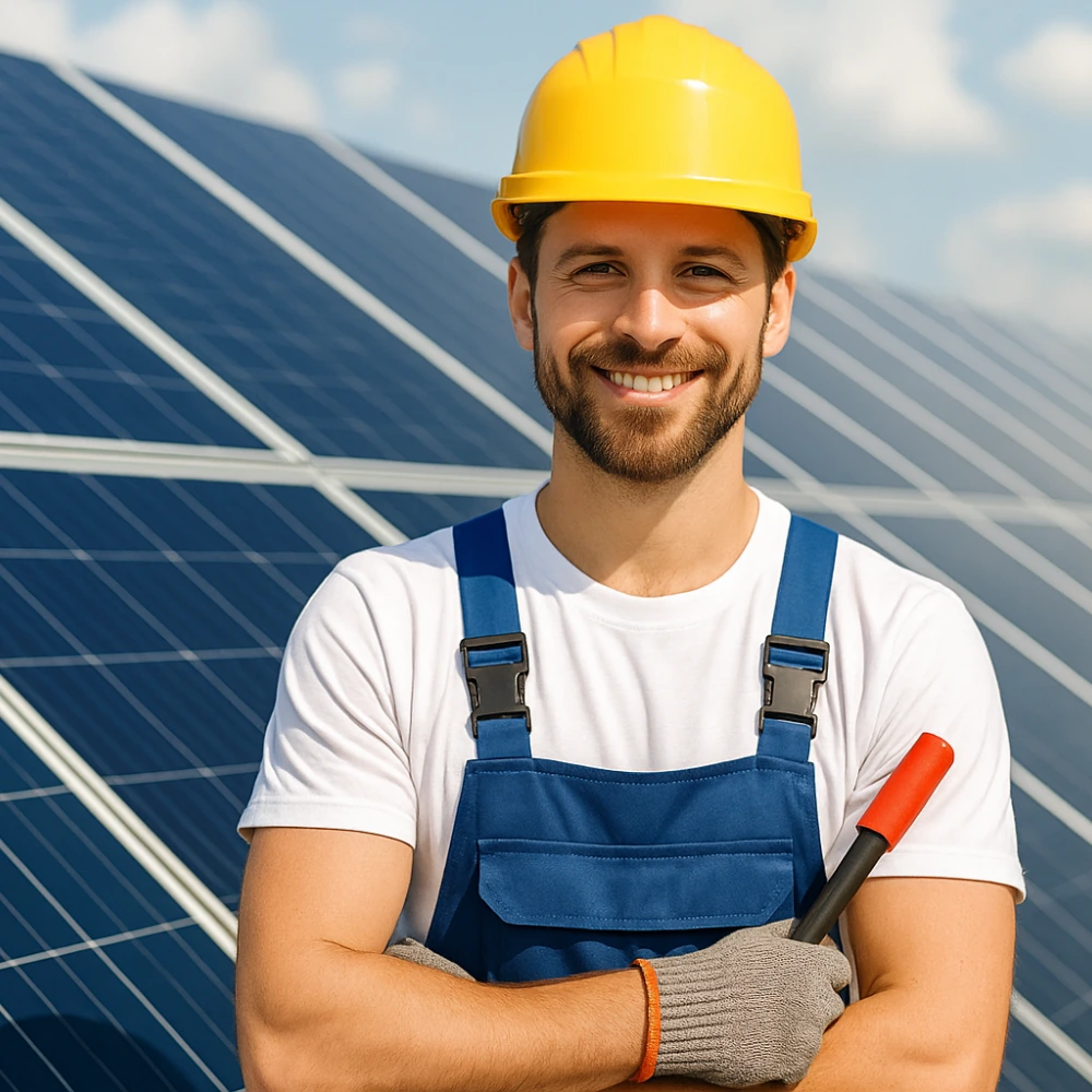 Solar installer on roof