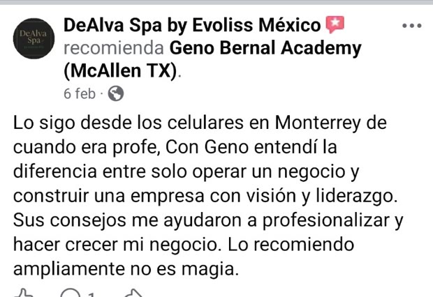Recomendación de DeAlva Spa by Evoliss México en Facebook