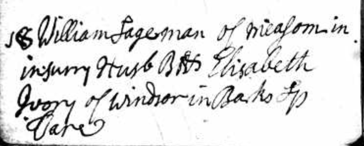 Marriage entry for William Sageman and Elizabeth Ivory, recorded in a Fleet register, 18 June 1738 — an example of a clandestine marriage outside traditional parish rules.