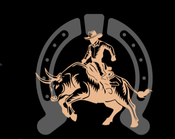 A bull rider inside a horseshoe