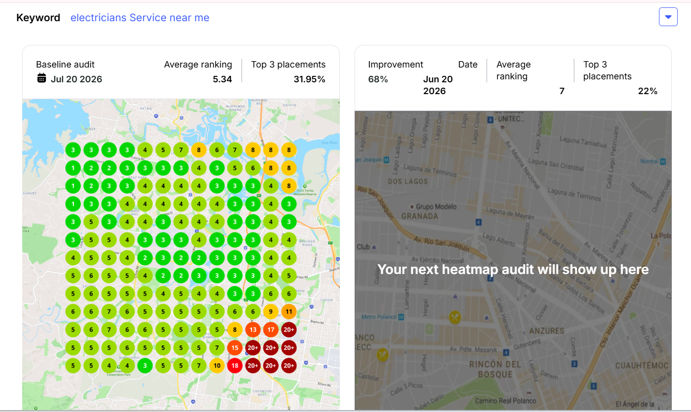 Google Maps Ranking Heatmap Proof for Local Electricians