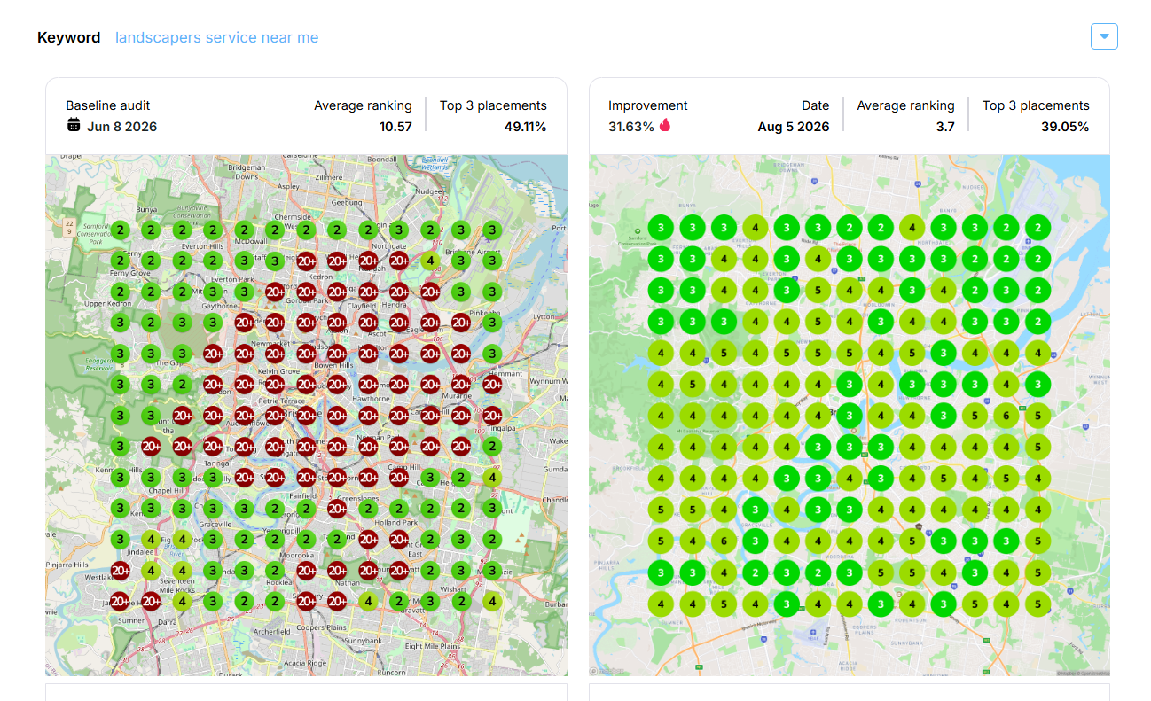Google Maps Heatmap Audit Report for Landscapers Near Me Search Ranking