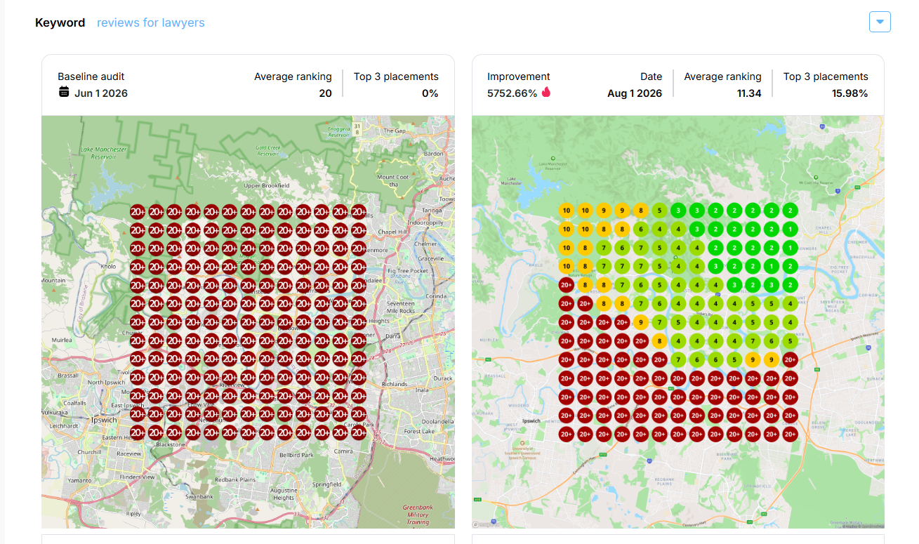 Google Maps Heatmap Audit Report for Lawyers Near Me Search Ranking
