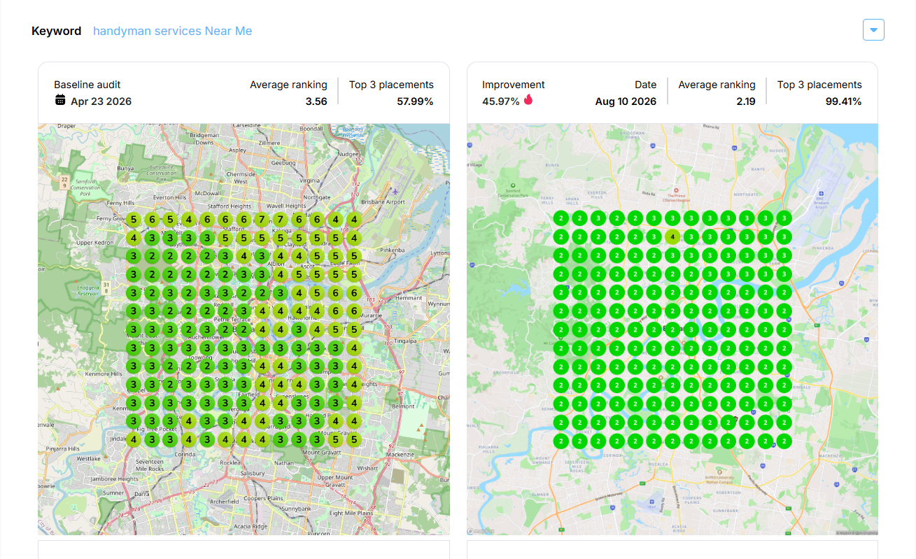 Google Maps Grid Ranking Growth Report for Local Handyman Services
