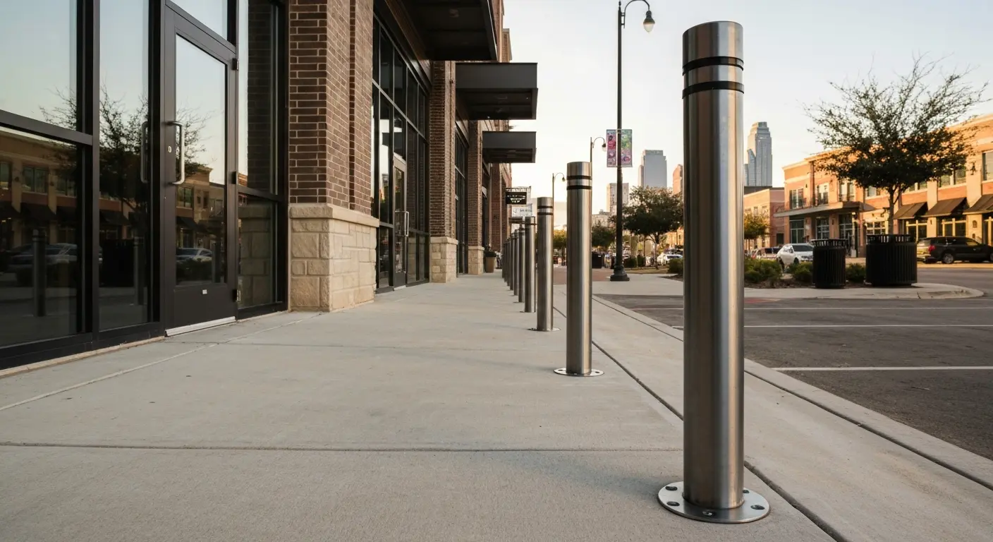 Bollard installation at retail storefront
