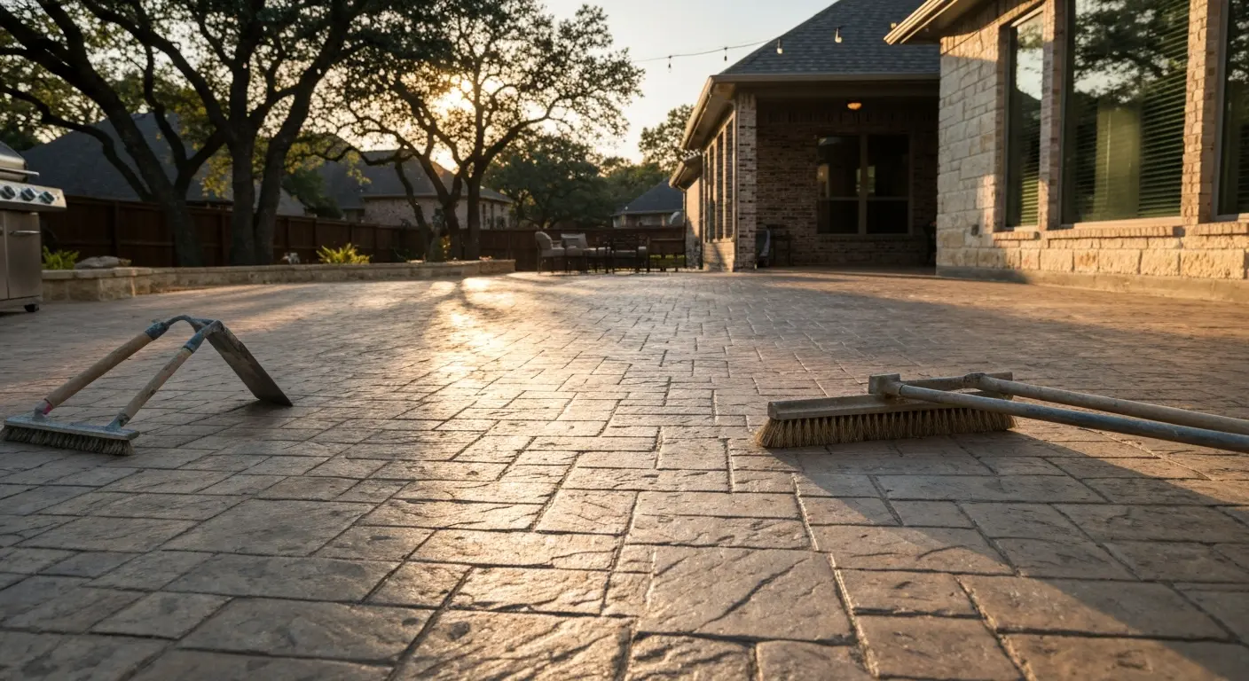 Concrete patio with stamped finish
