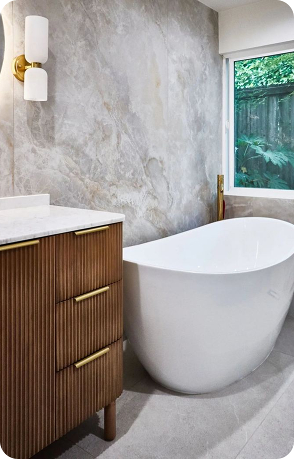 Freestanding tub and vanity