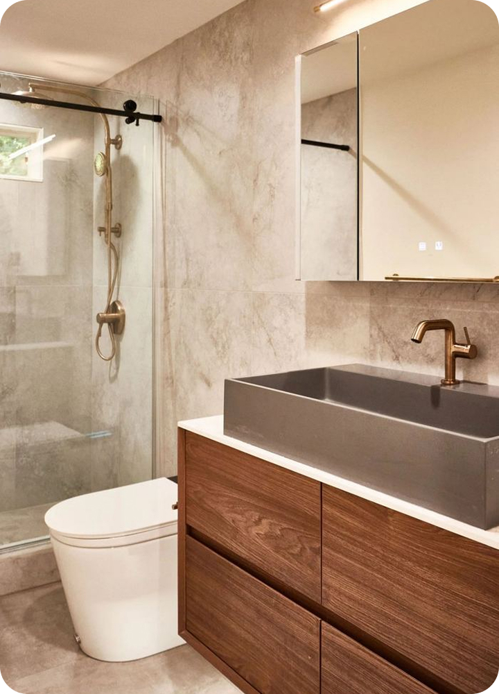 Walk-in shower and vanity