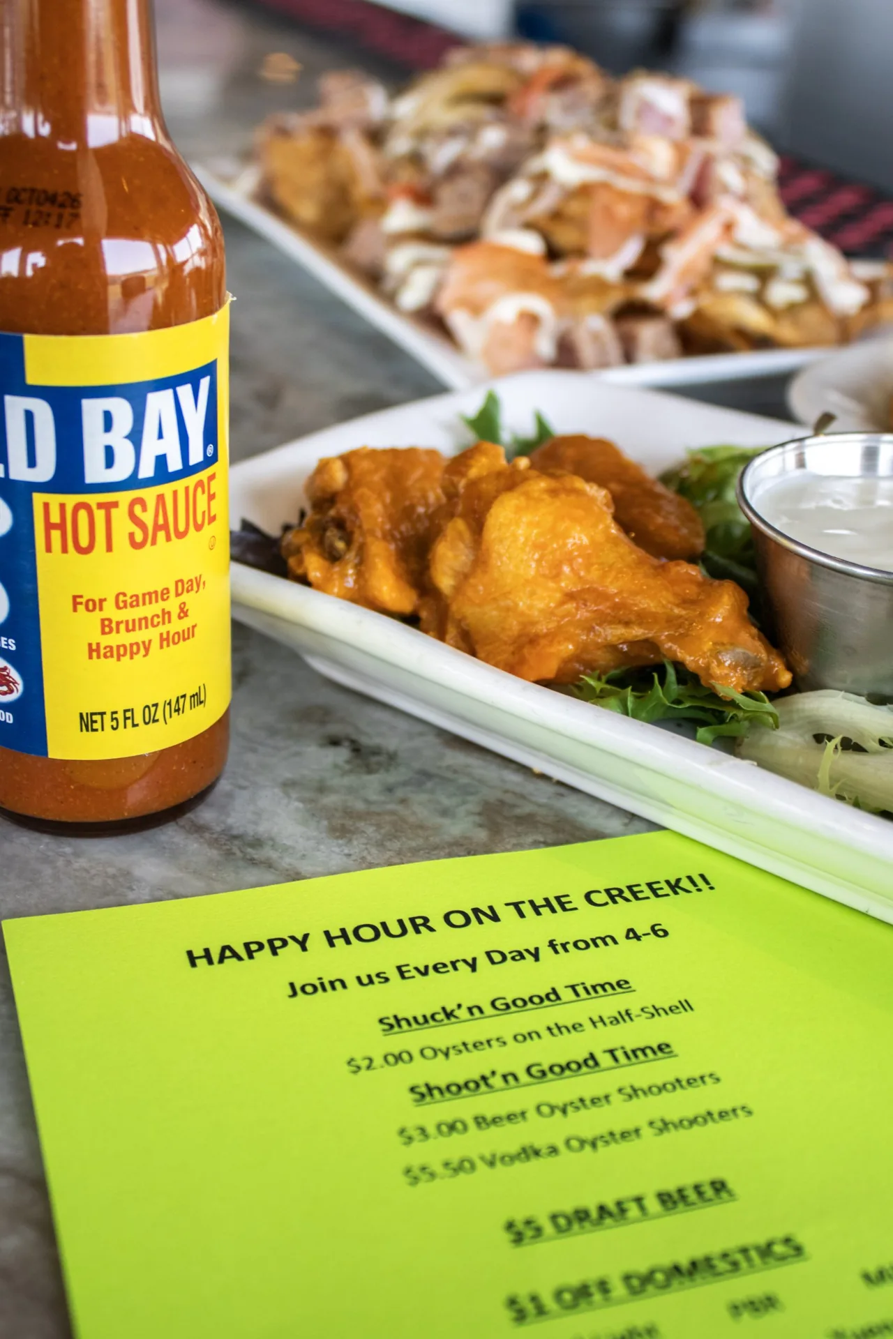 Lowcountry seafood dish and drinks