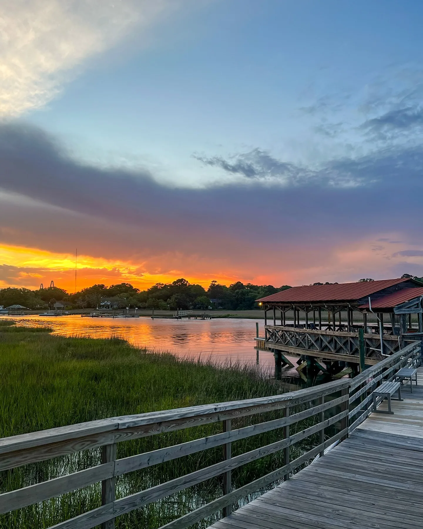 Sunset over Shem Creek pier