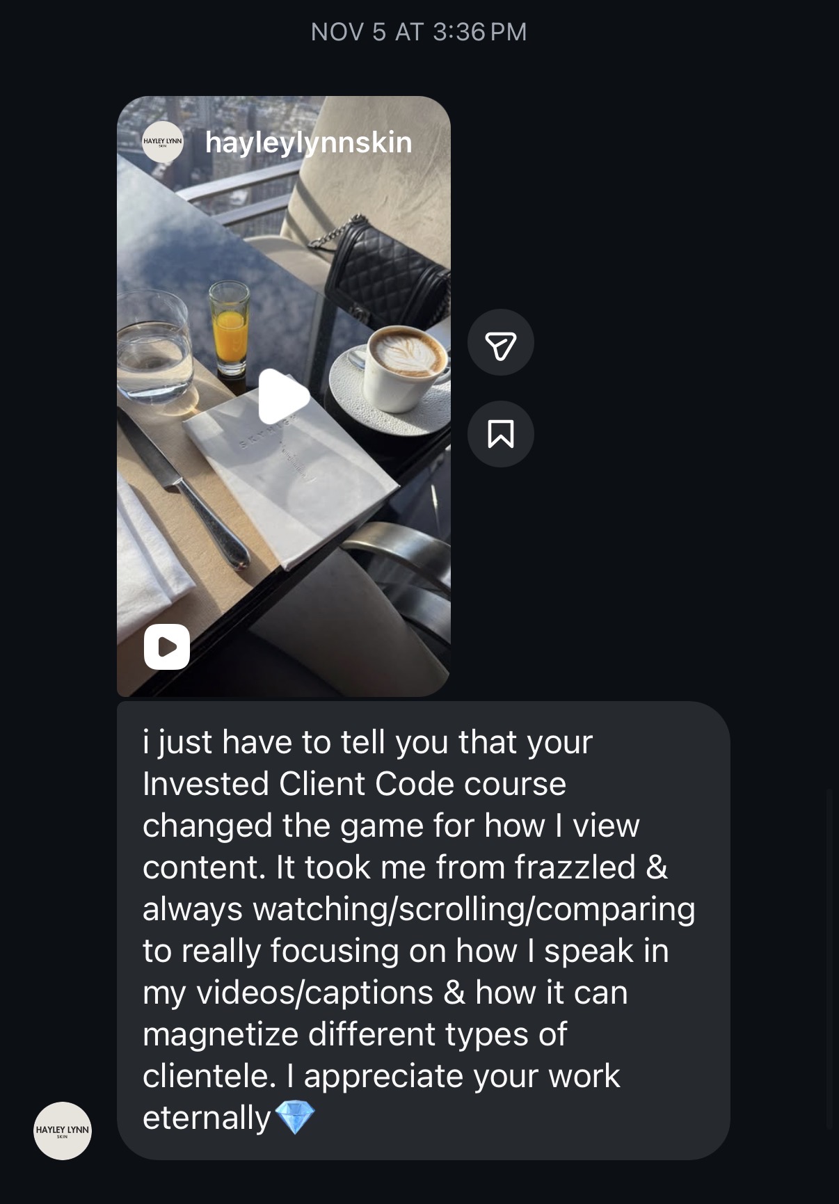 Hayley Lynn The Invested Client Code testimonial
