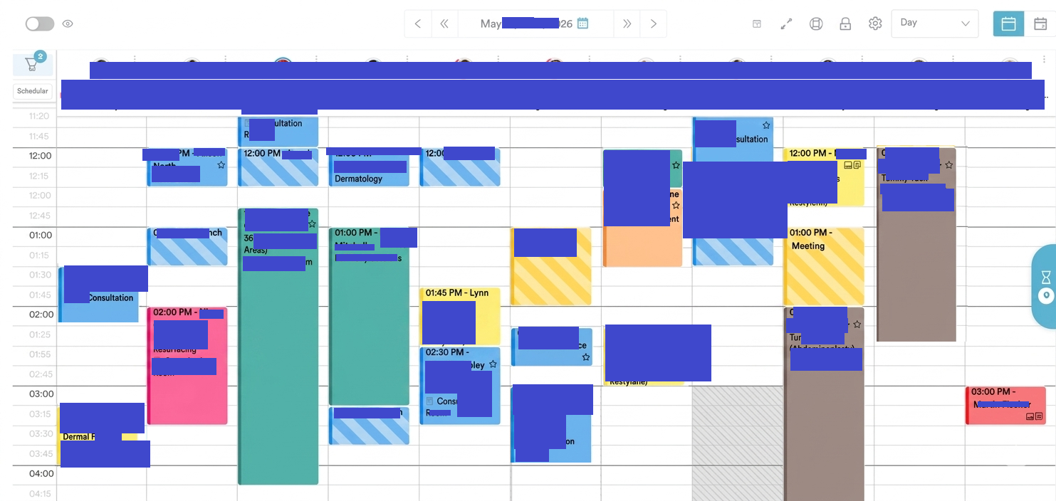 Clinic booking calendar fully booked across practitioners