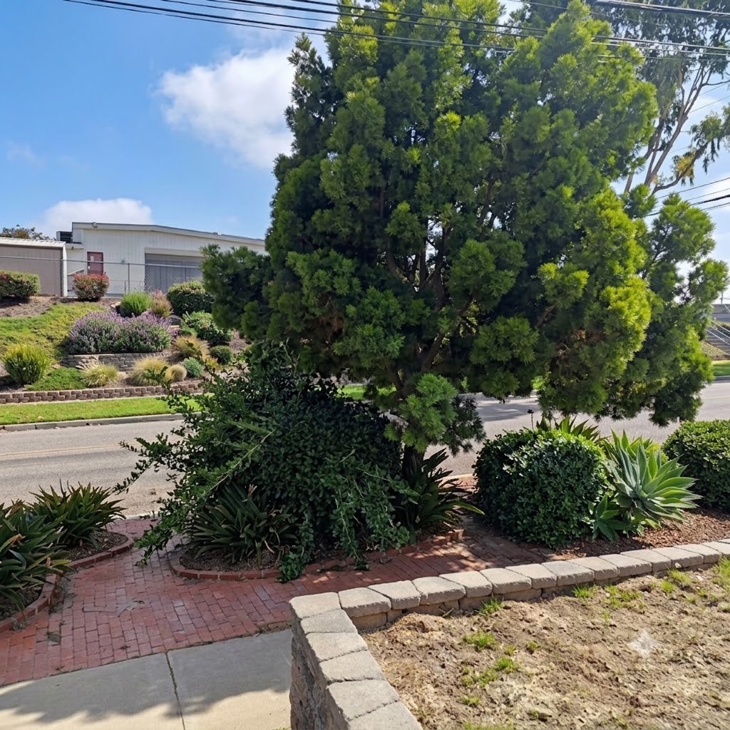 Before: overgrown yard corner