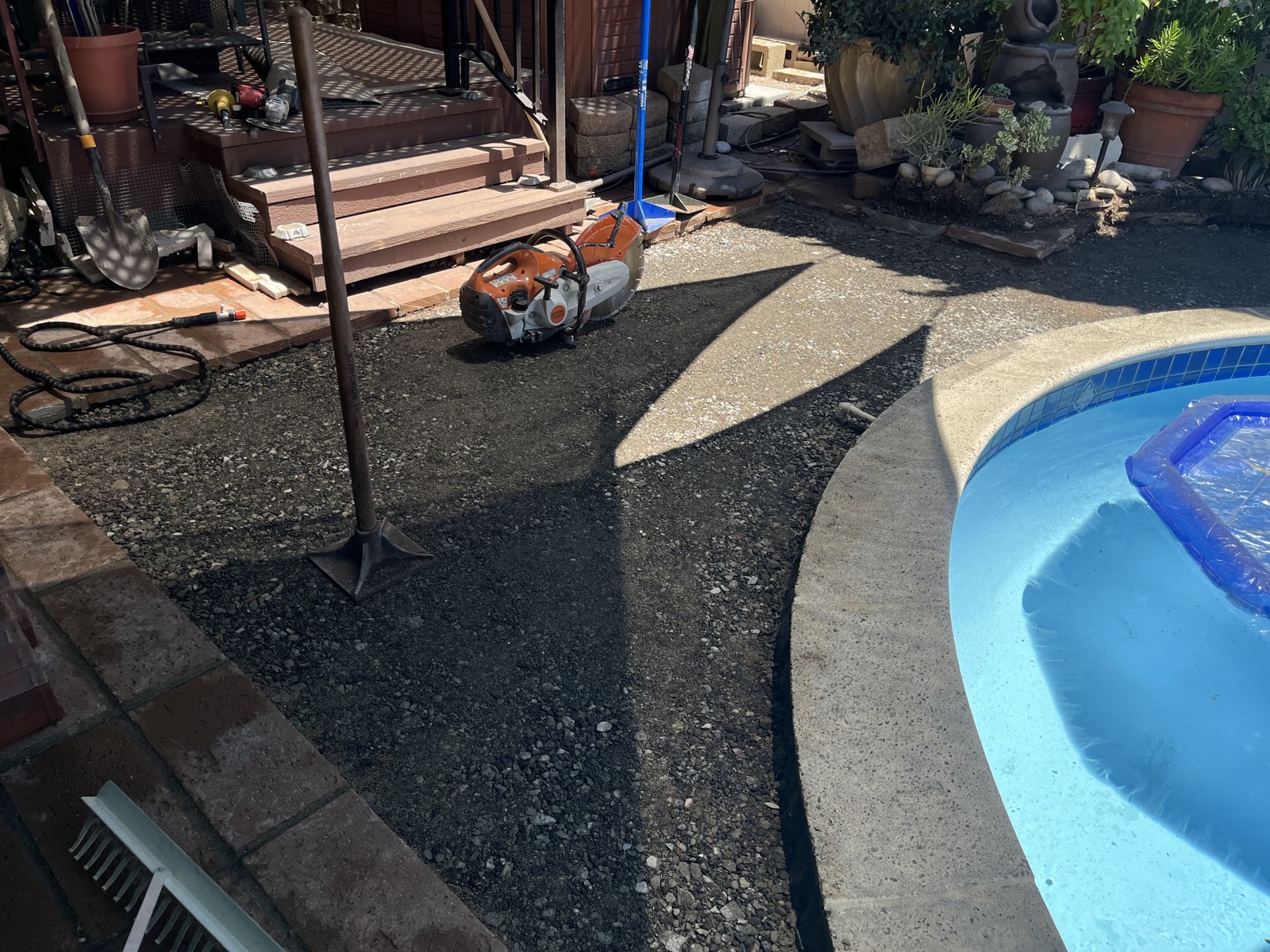 Mid-project: patio and pool deck work in progress