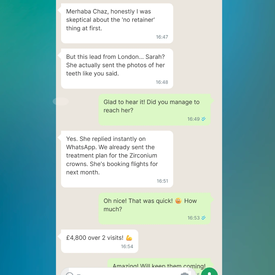 WhatsApp conversation with a clinic owner about appointments the reactivation agent booked