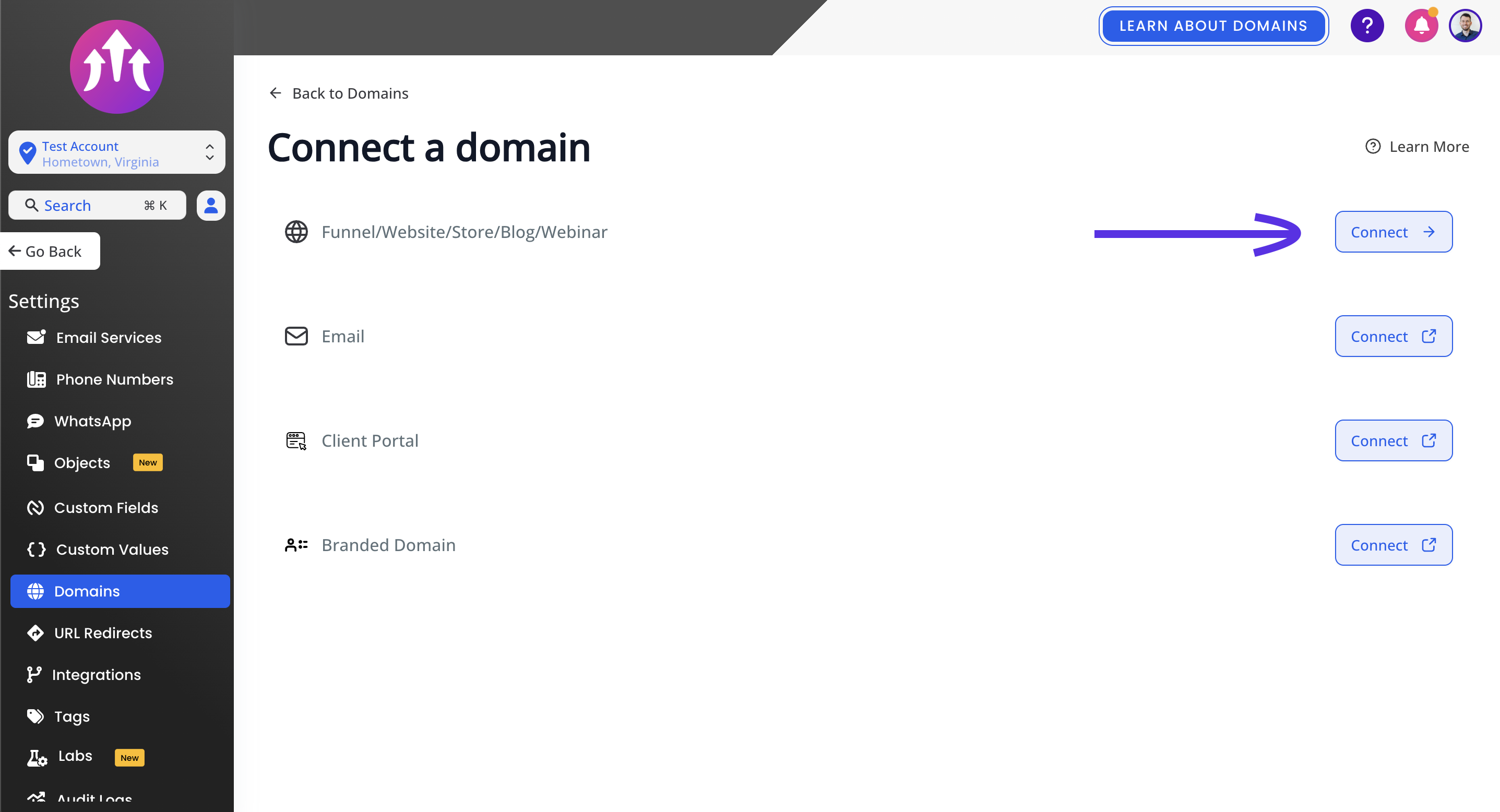 full scope freelancer connect a domain add domain onboarding