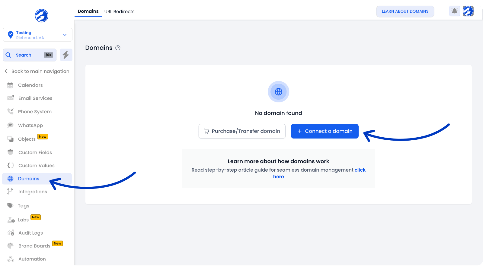 full scope connect a domain