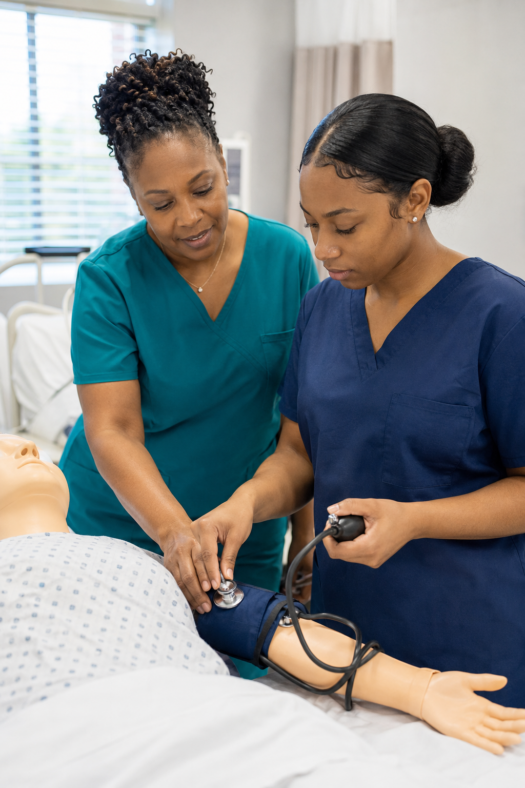 CNA students training in a clinical setting