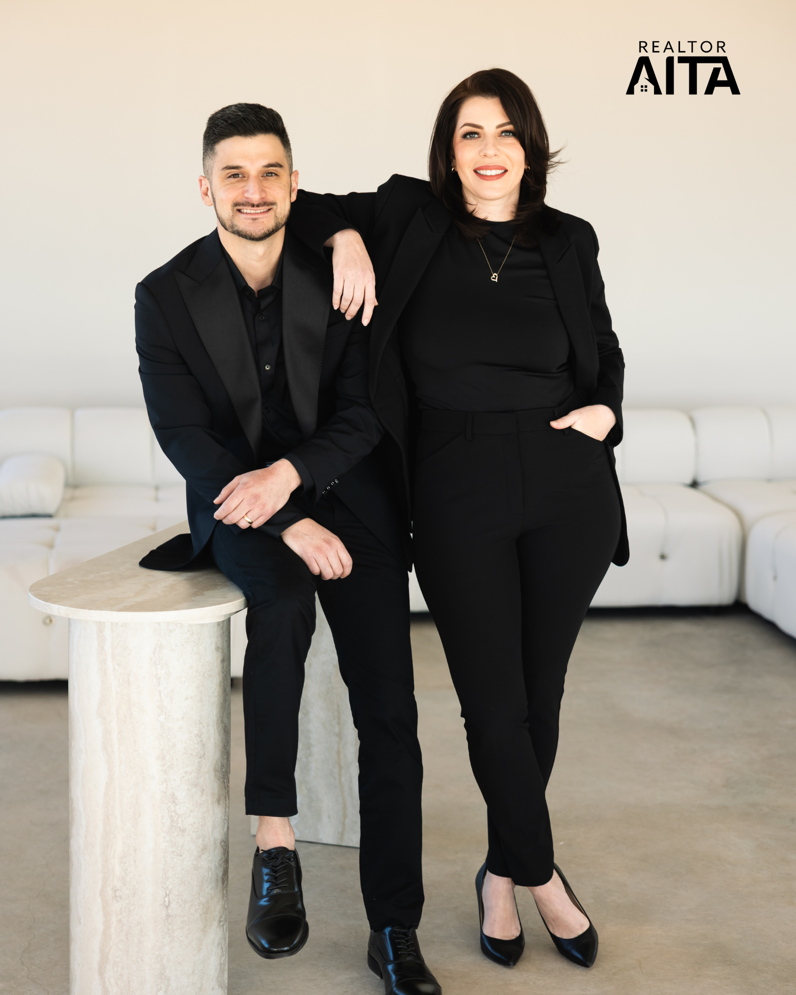 Real estate agents in Oklahoma City posing in modern studio, Oklahoma Cribs team professional photo