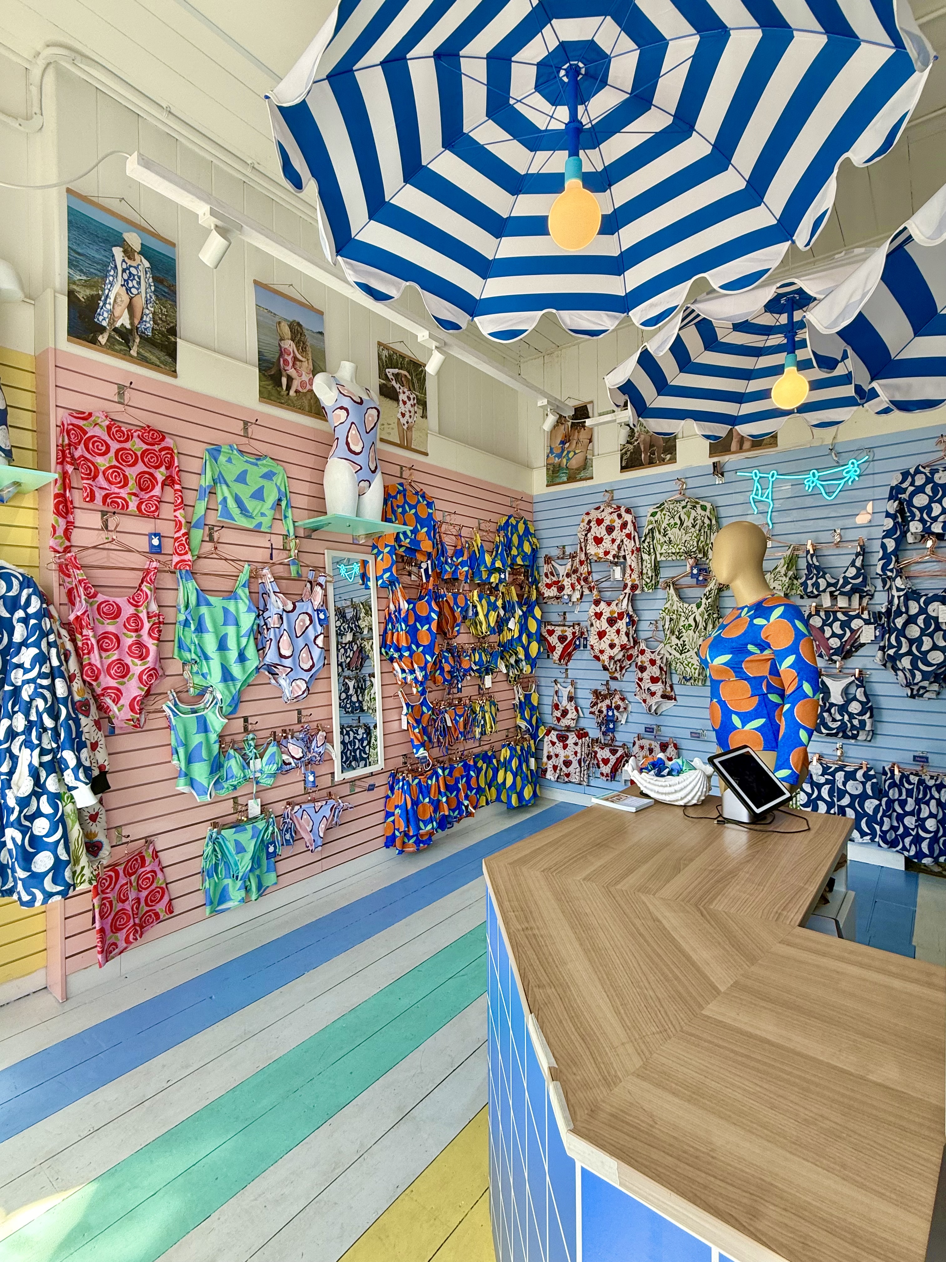 The front of the Mor Swimmy swimwear shop on Market Jew Street, Penzance, Cornwall