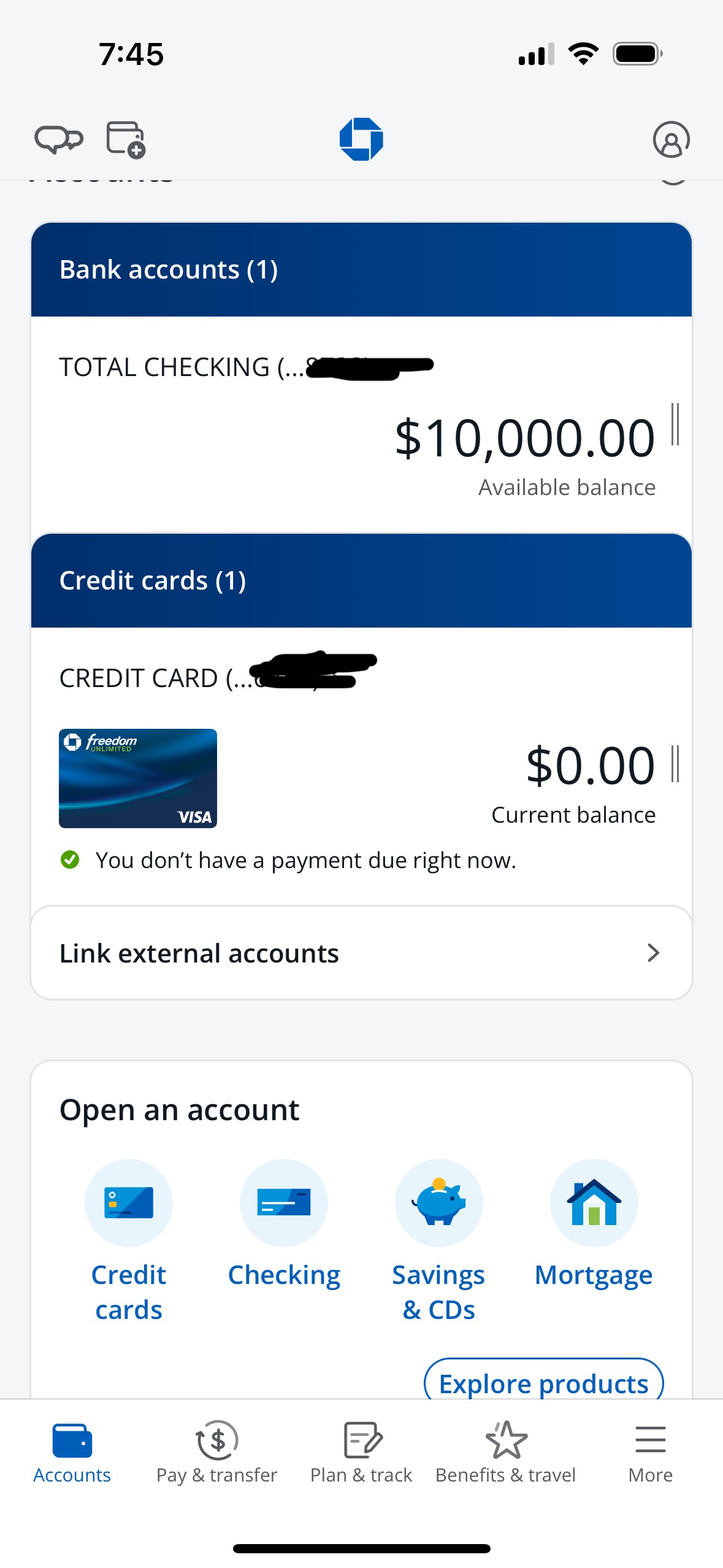 Chase Banking App mit $10.000 Checking Account und Freedom Unlimited Kreditkarte