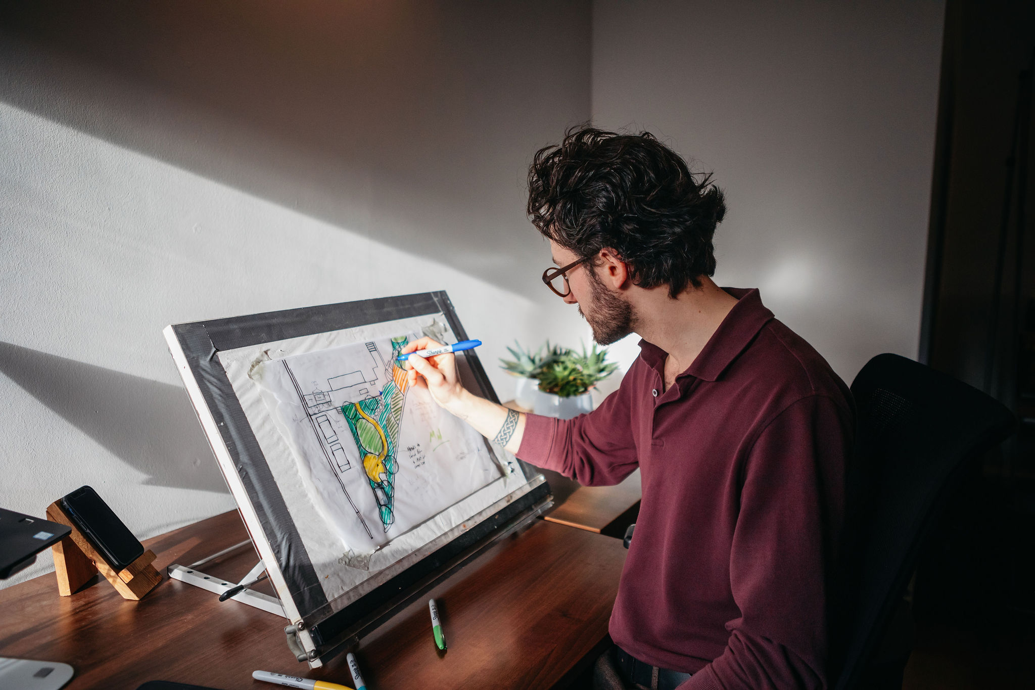 Joe designing a landscape plan
