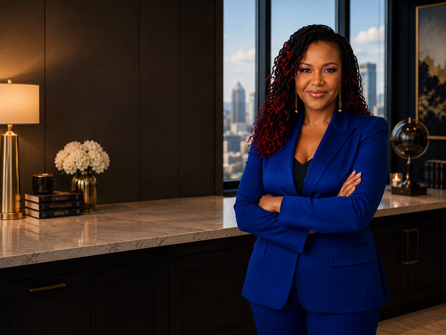 Dr. Shermnae D. Jones, AI strategist and healthcare operations consultant, in a modern executive office