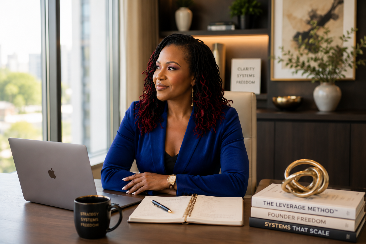 Dr. Shermnae D. Jones reflecting in a modern office as a strategic advisor for wellness founders