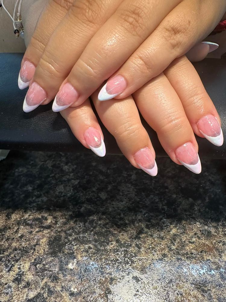 Almond nails with shimmer white French tips