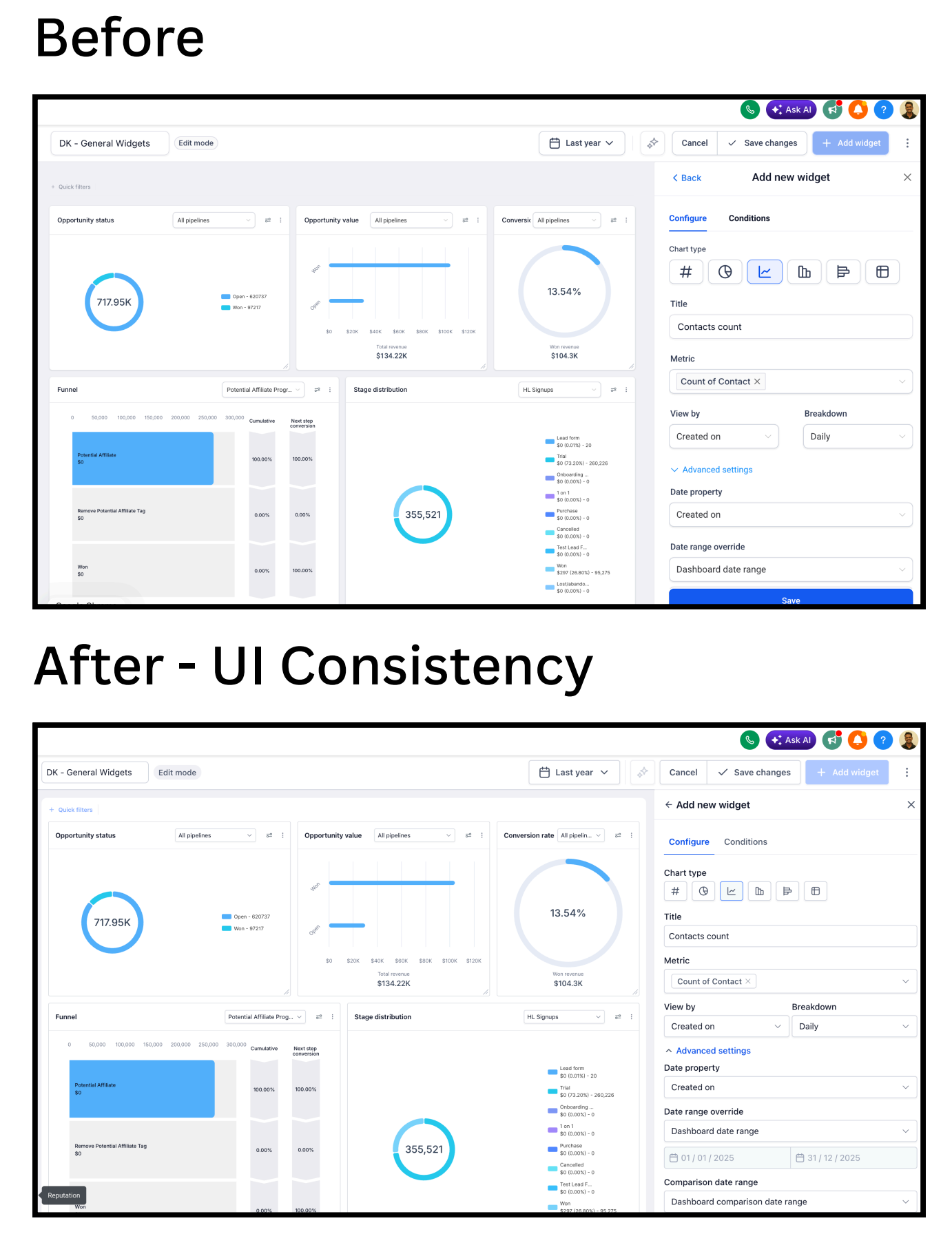 HighLevel’s refreshed dashboard UI creates a cleaner and more consistent reporting experience.