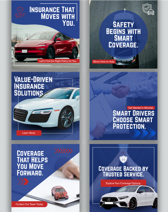 Vehicle Insurance social planner templates focused on safety, protection, trust, and value-driven coverage.