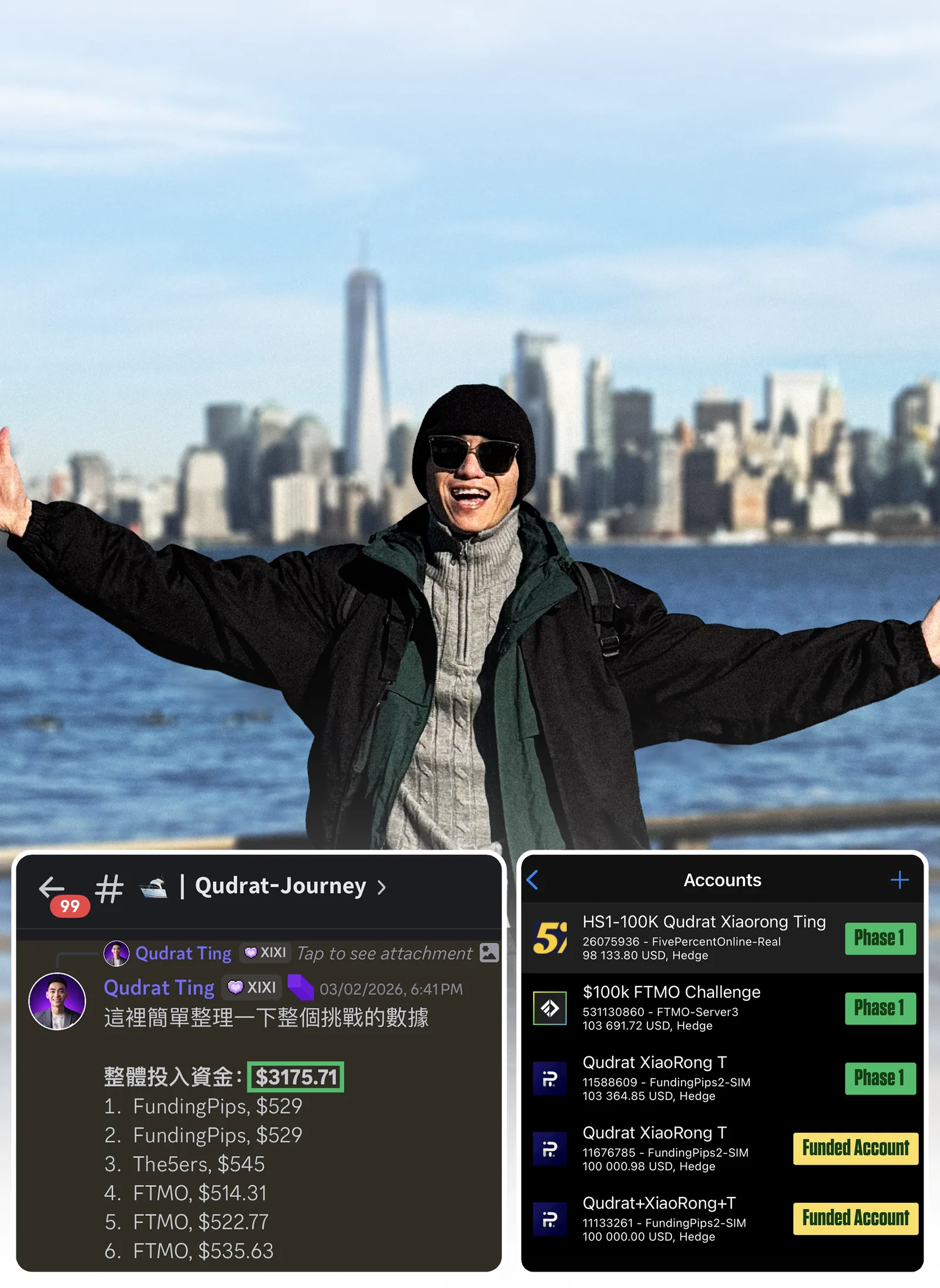 Qudrat 90-day challenge result — journey data and prop firm accounts