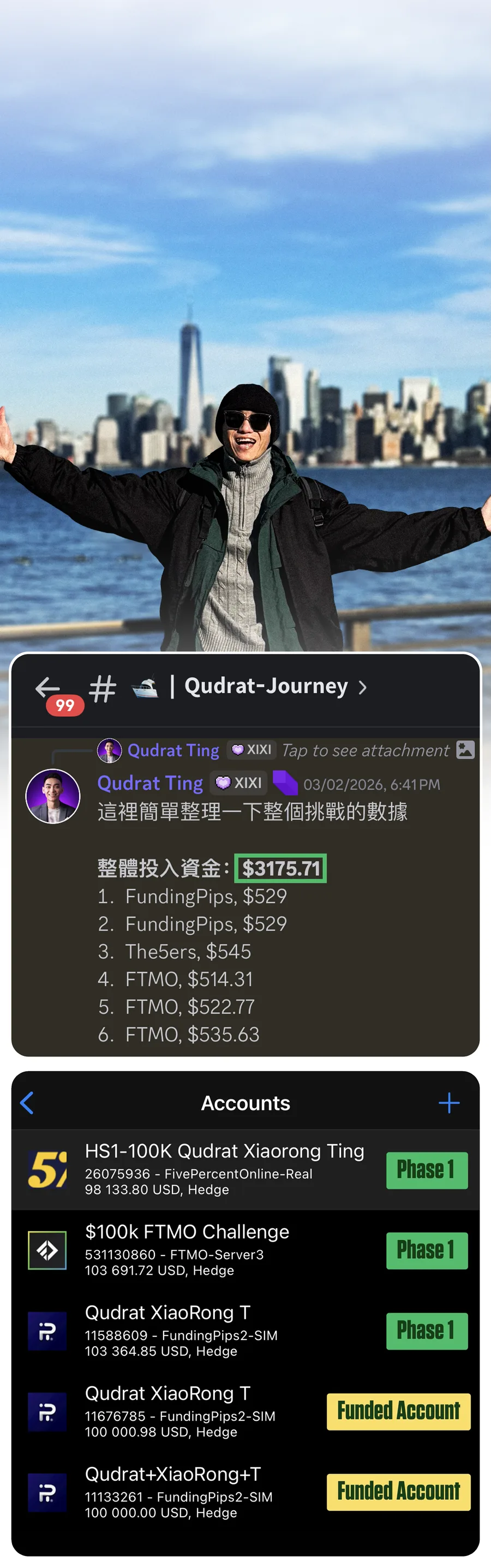 Qudrat 90-day challenge result — journey data and prop firm accounts