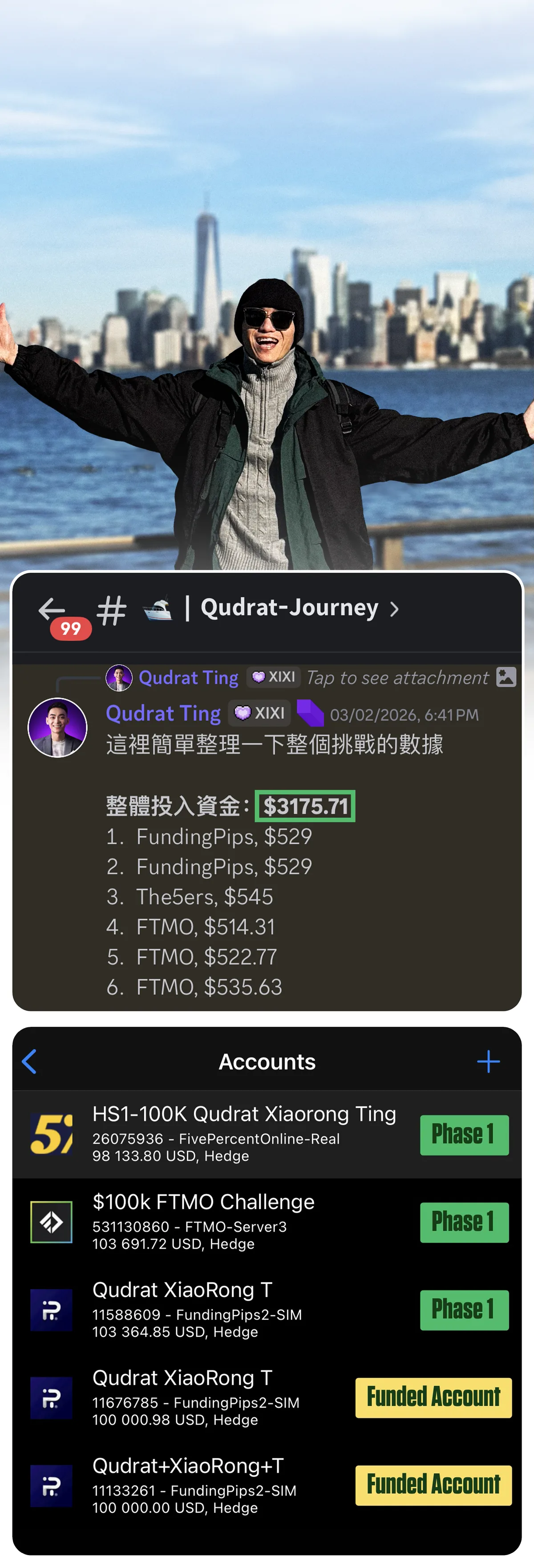 Qudrat 90-day challenge result — journey data and prop firm accounts