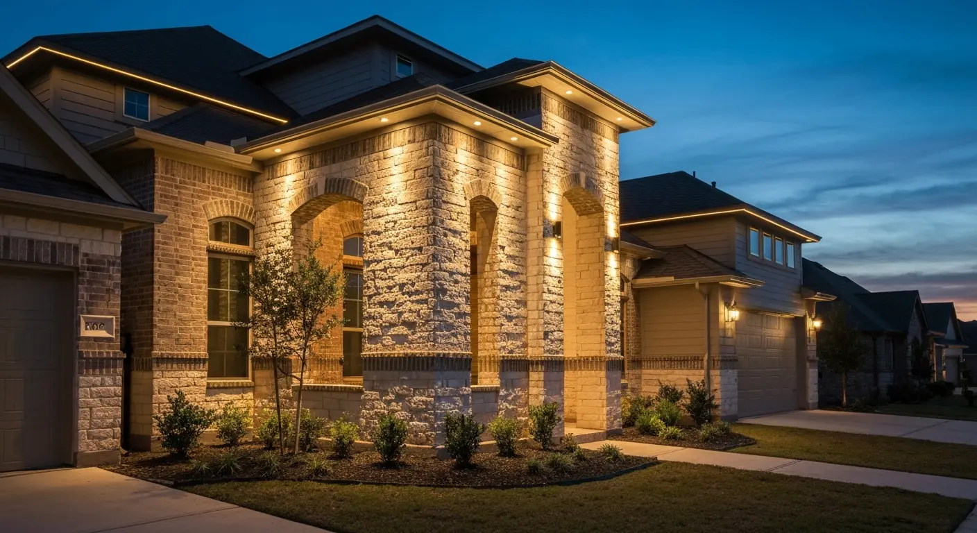 Accent lighting highlights architectural features