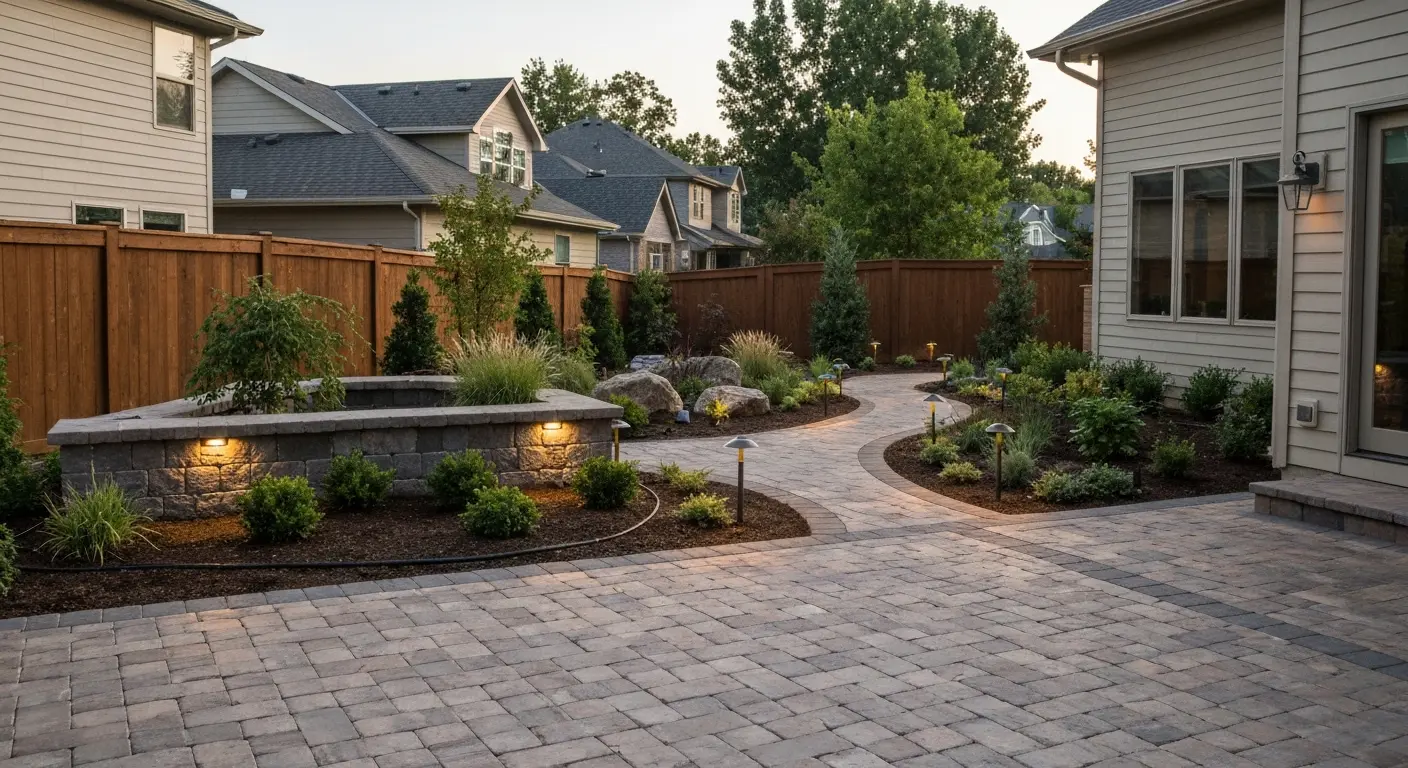 Landscape integration rendering with plants and hardscape