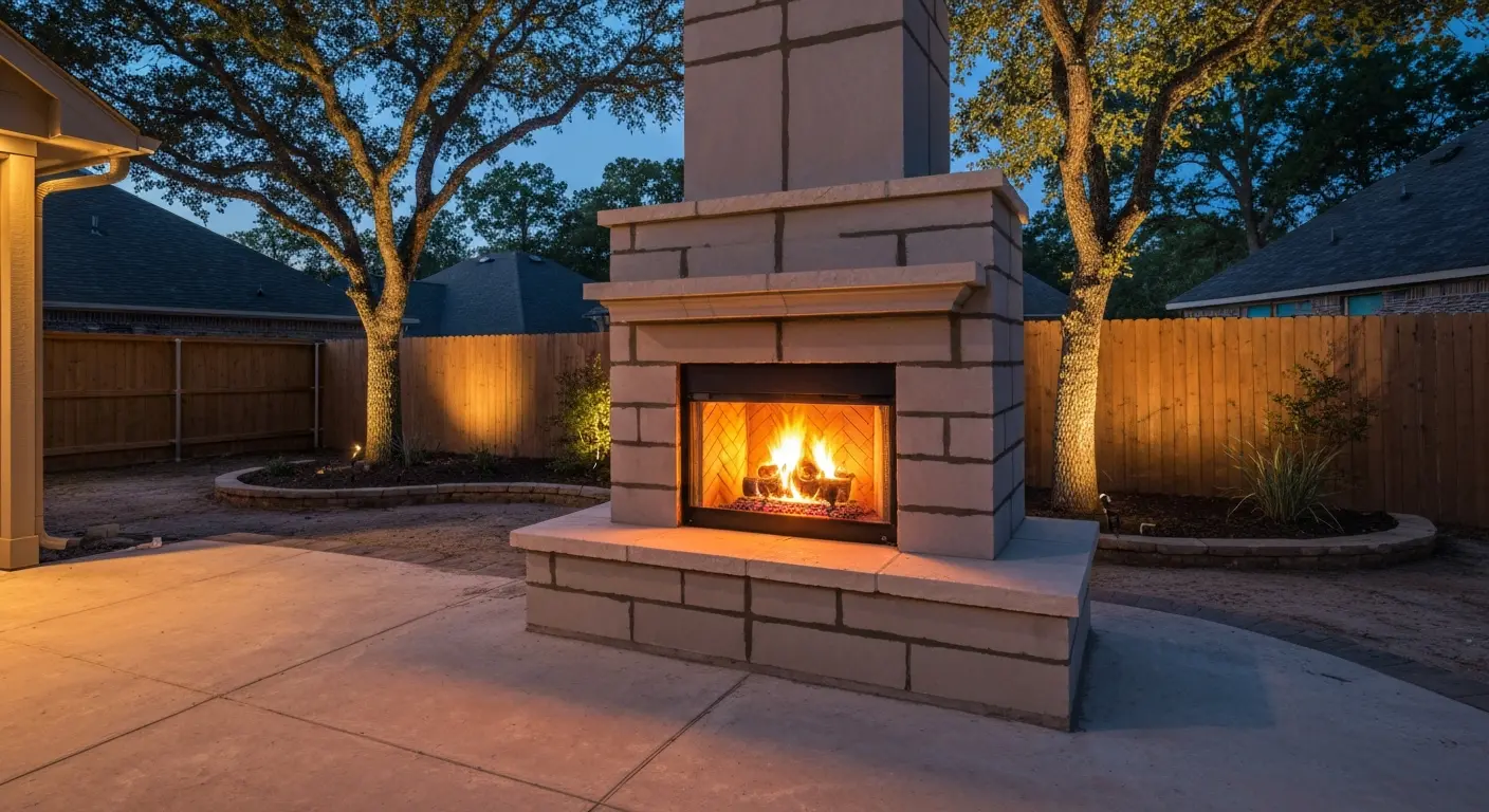 Fireplace feature rendering at night