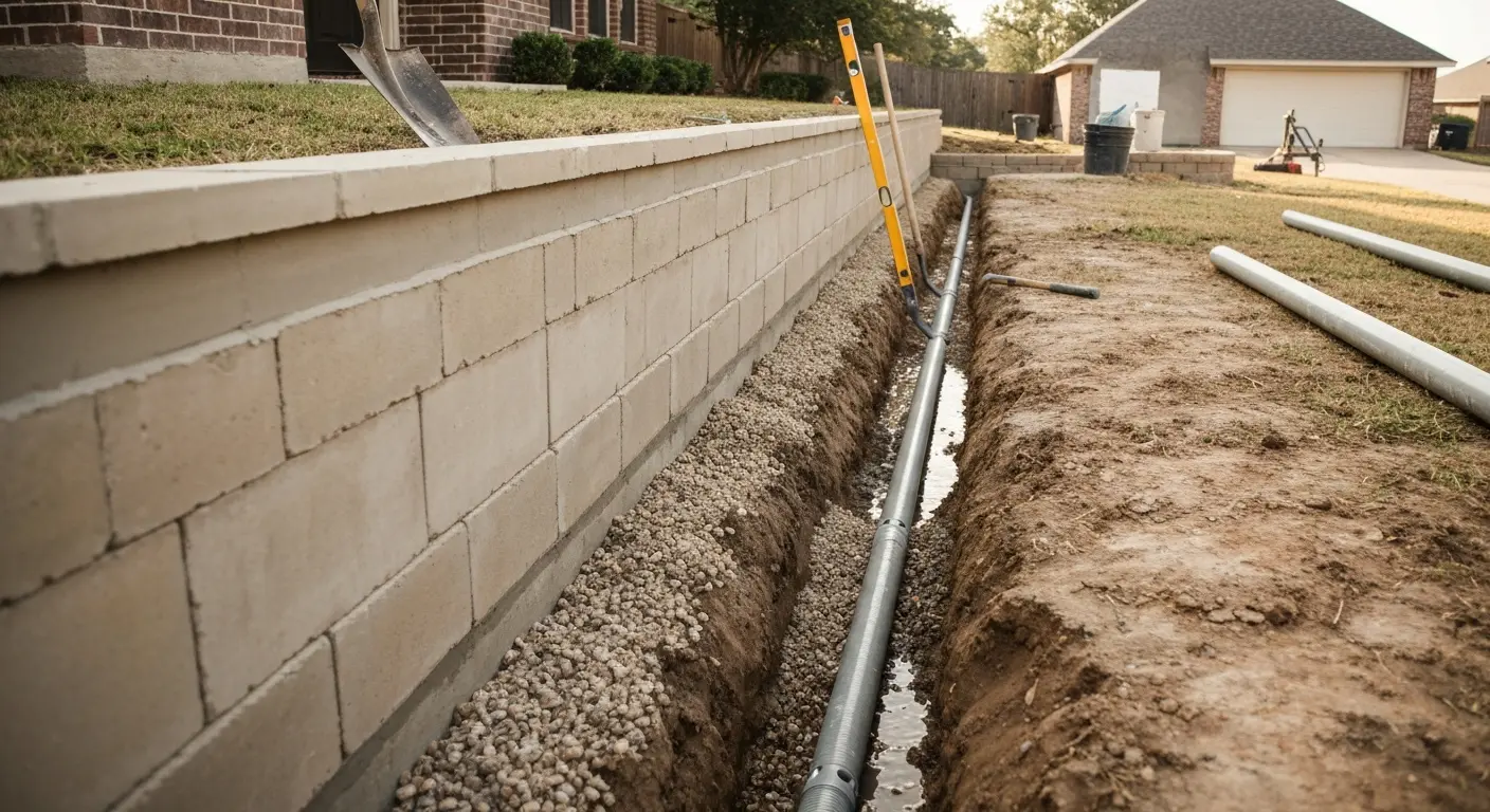 Drainage system in retaining wall