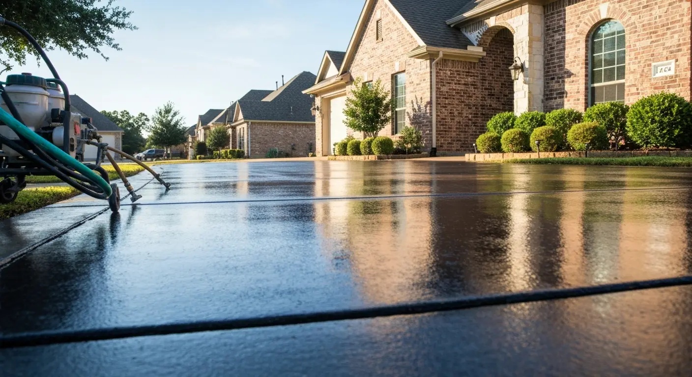 Sealed driveway with spray coating
