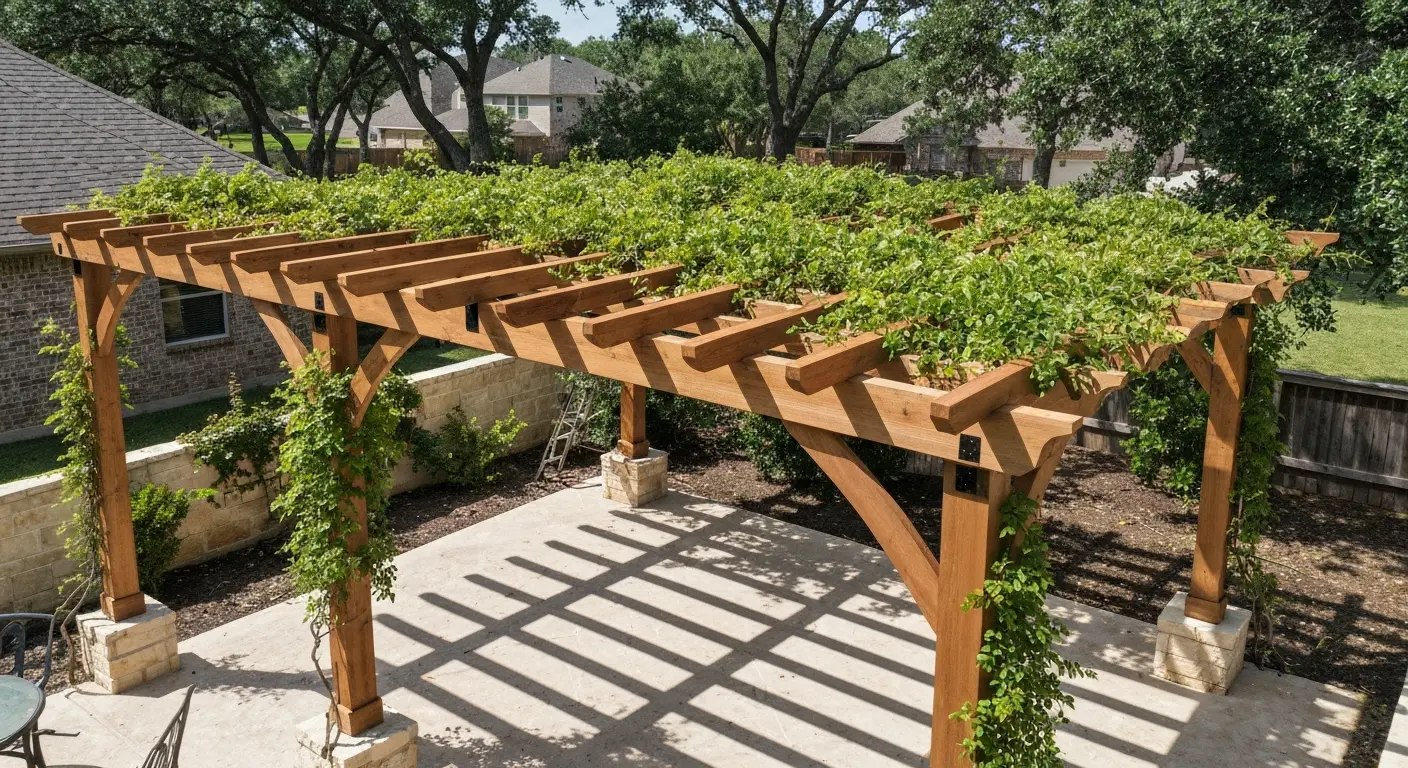 Wood pergola over patio