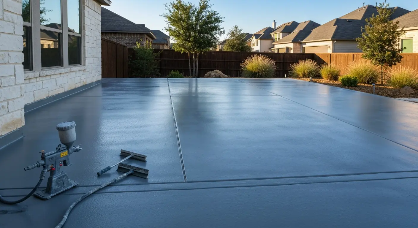 Spray deck coating on patio