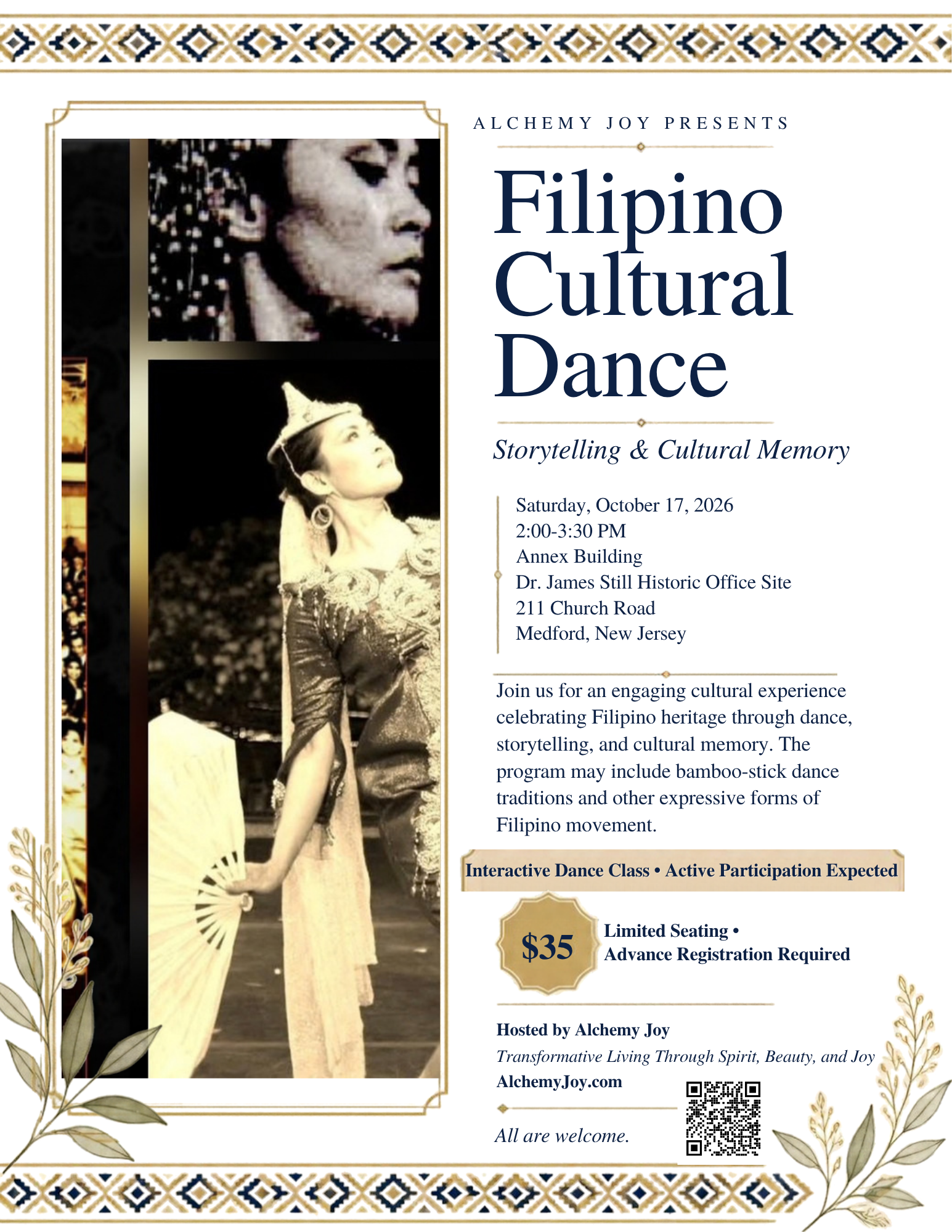 Filipino Cultural Dance Workshop event flyer