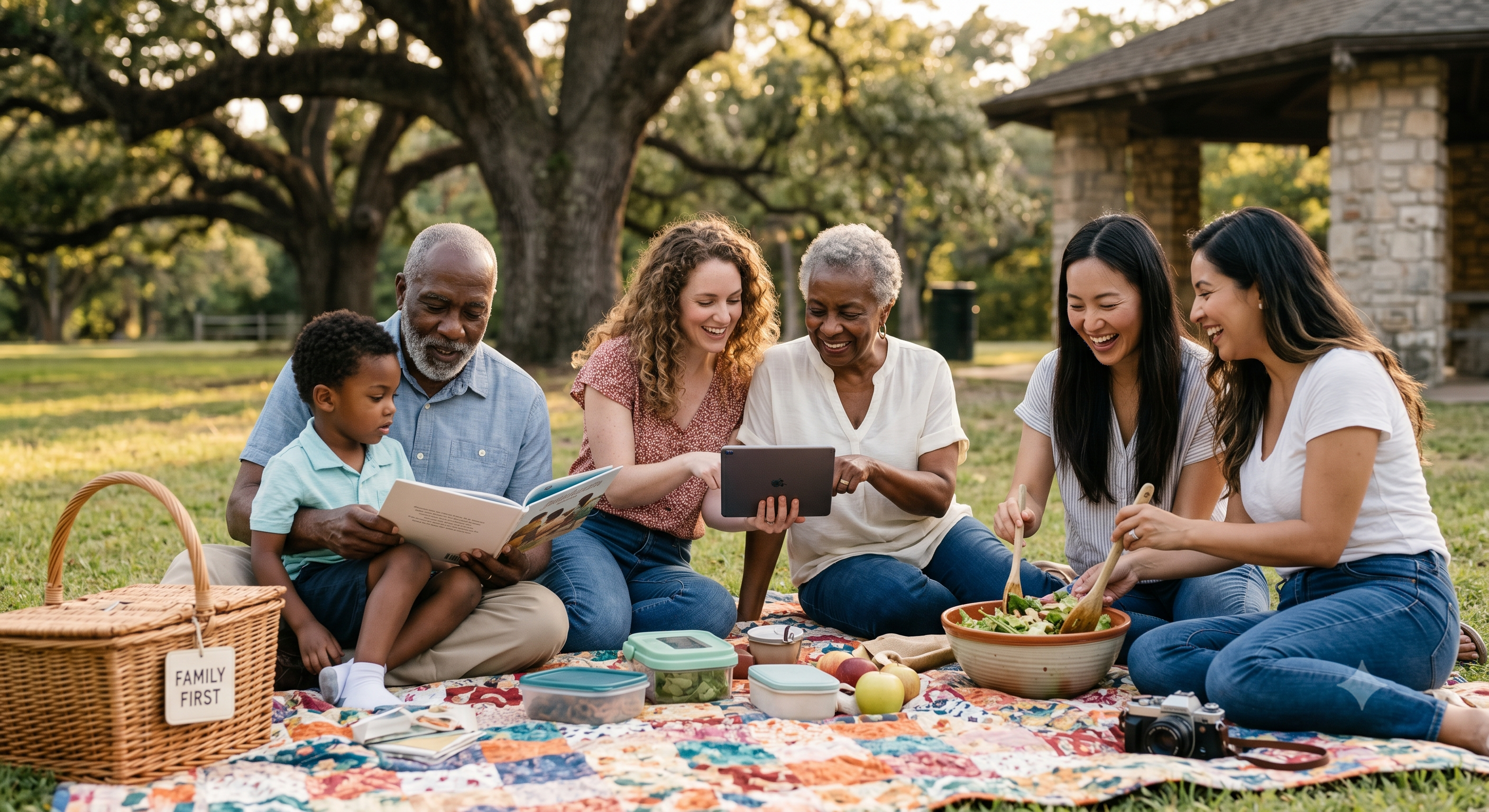Family gathered in a calm home setting