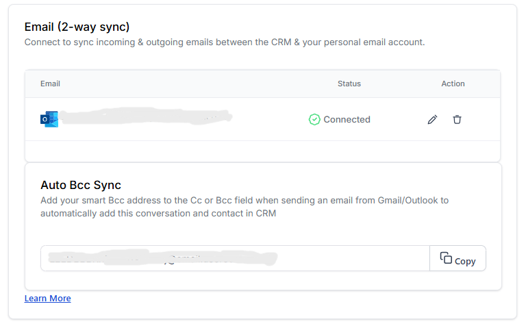 Image shows the 2-way email sync in HighLevel that can be used for one to one email conversations