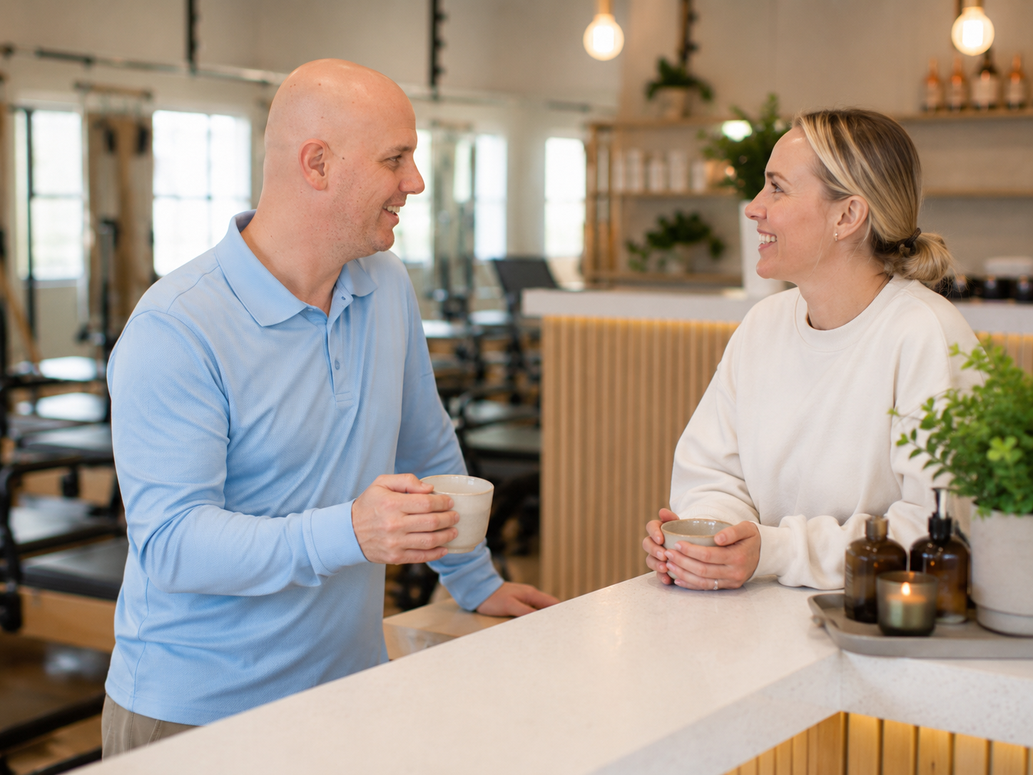 Paul Roch meeting with a boutique fitness studio owner